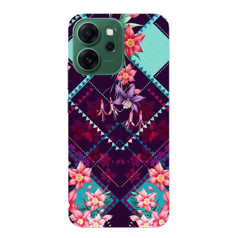 Oppo 14 F Checkered flowers Transparent Silicone TPU Θήκη